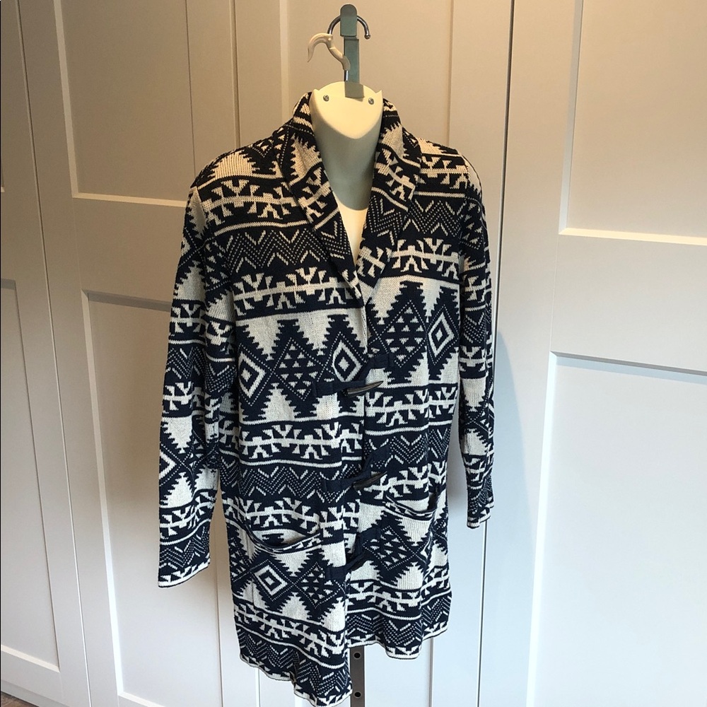 Navy and White Geometric Pattern Coat